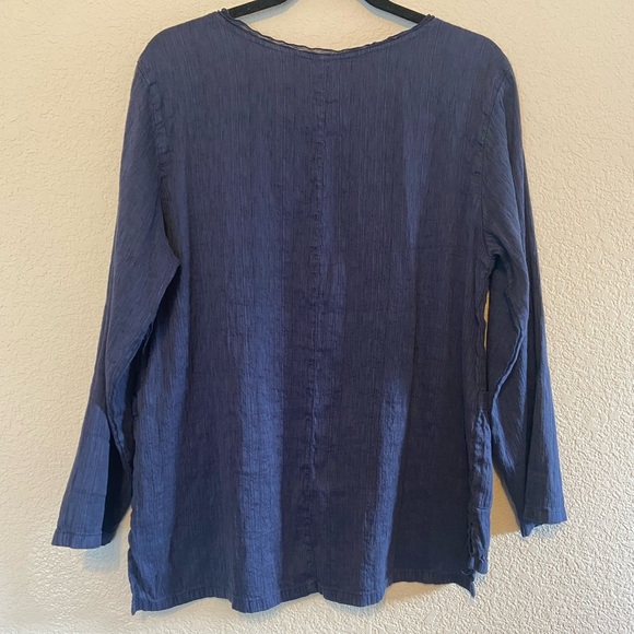 EUC Kleën Women’s Top Blouse Blue Boho Hippie Patch Pockets Lagenlook Sz M - Picture 2 of 4
